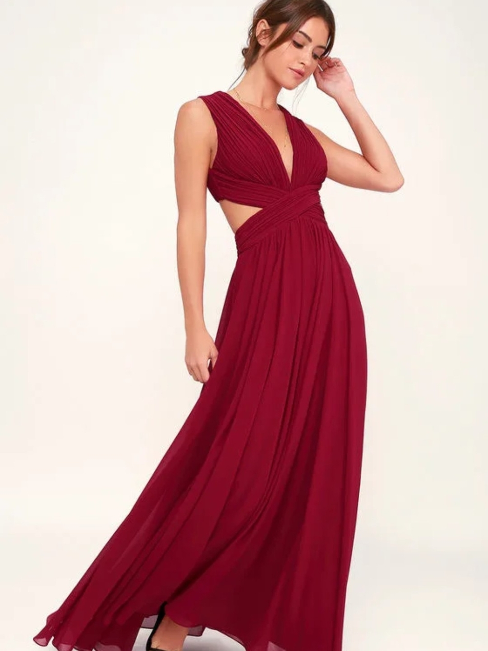 Lulu's Wine Red Backless Two-Piece Evening Gown